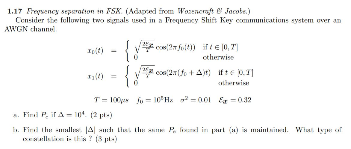 Solved 1.17 Frequency separation in FSK. (Adapted from | Chegg.com