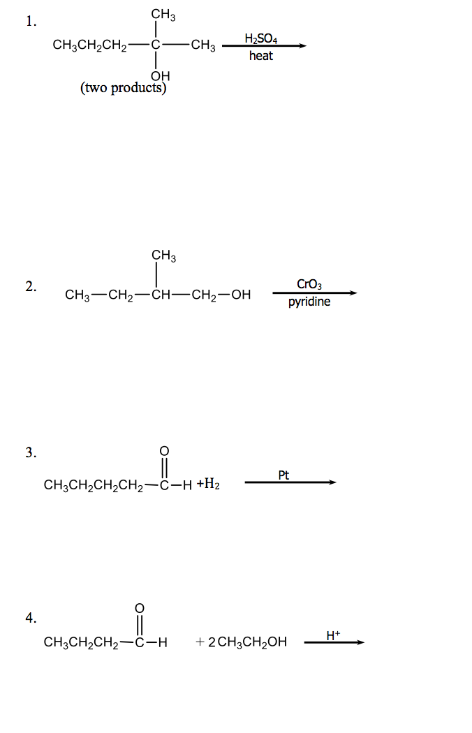 Solved 1. CH3 CH3CH2CH2 с CH3 H2SO4 heat OH (two products) | Chegg.com