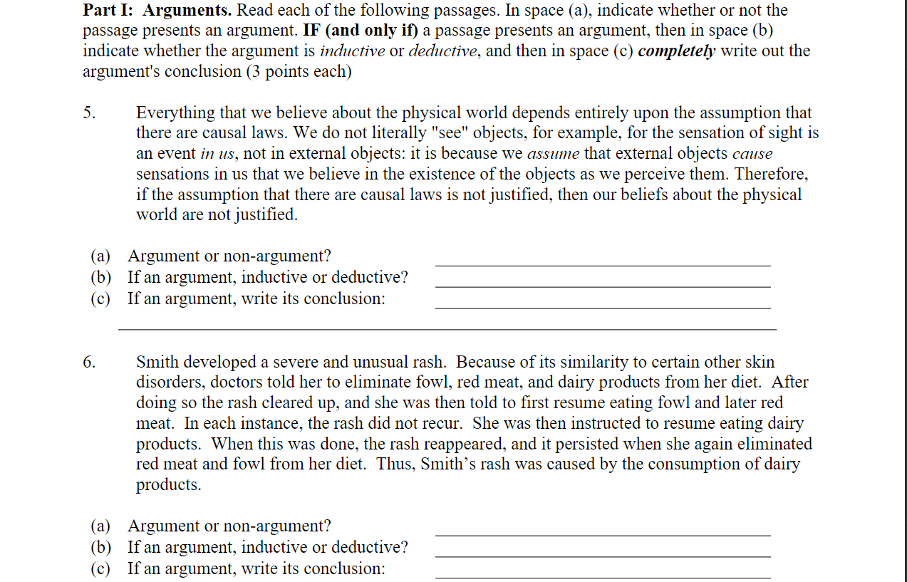 Solved Part I: Arguments. Read each of the following | Chegg.com