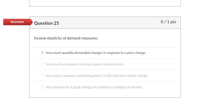 Solved Incorrect Question 11 0/1 pts When the price of | Chegg.com