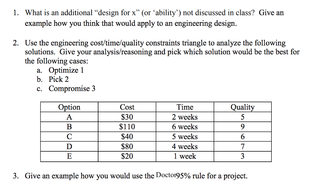 Solved 1. What is an additional "design for x" (or | Chegg.com
