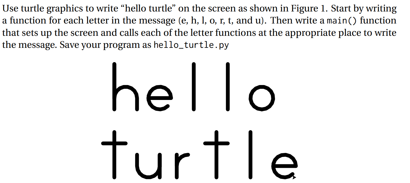 Solved Use turtle graphics to write “hello turtle” on the | Chegg.com