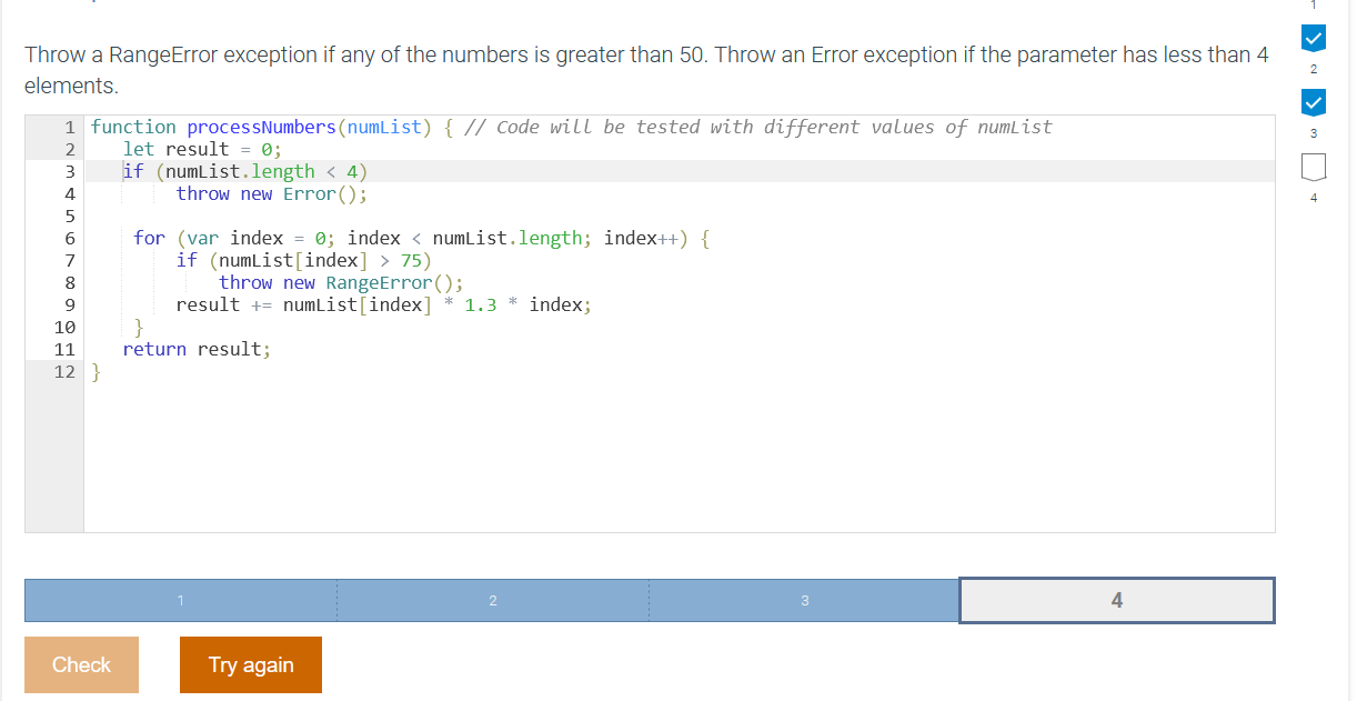 Solved JAVASCRIPT: Throw a RangeError exception if any of