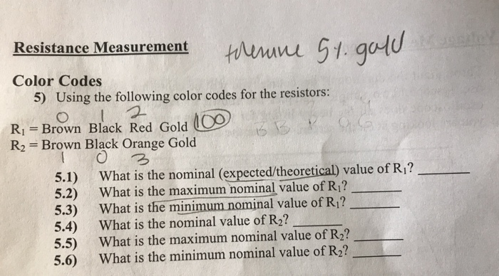 Solved Resistance Measurement Color Codes 5) Using the | Chegg.com