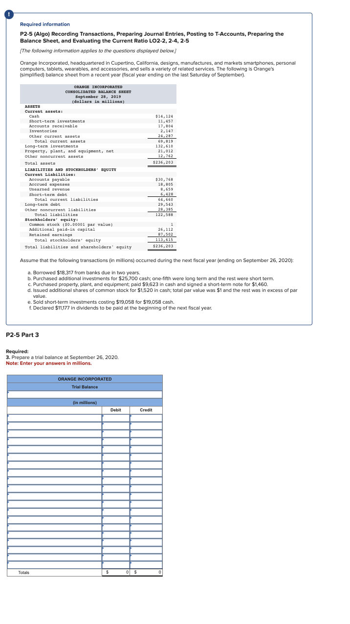 Solved Required information P2-5 (Algo) Recording | Chegg.com