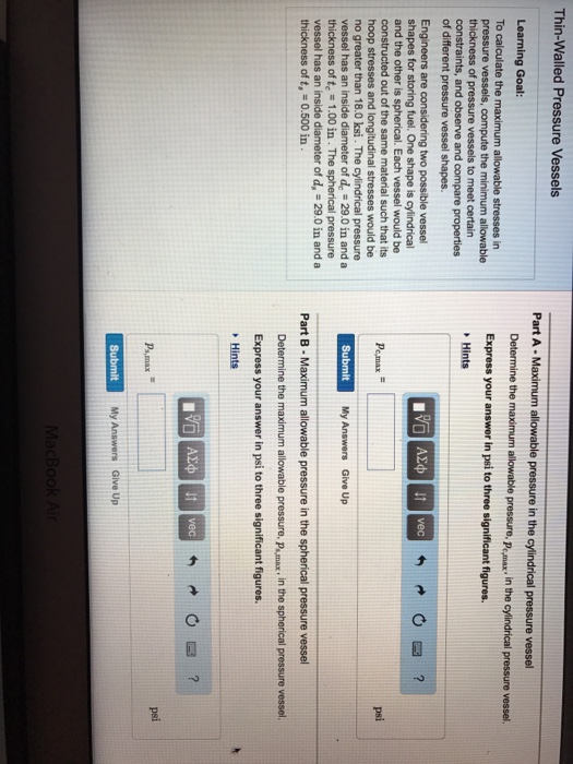 Solved Thin-Walled Pressure Vessels sure in the cylindrical | Chegg.com