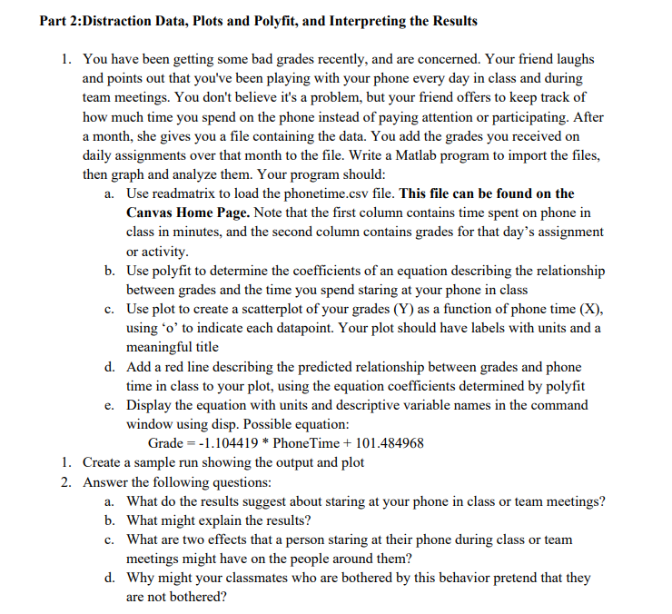 Part 2:Distraction Data, Plots and Polyfit, and | Chegg.com