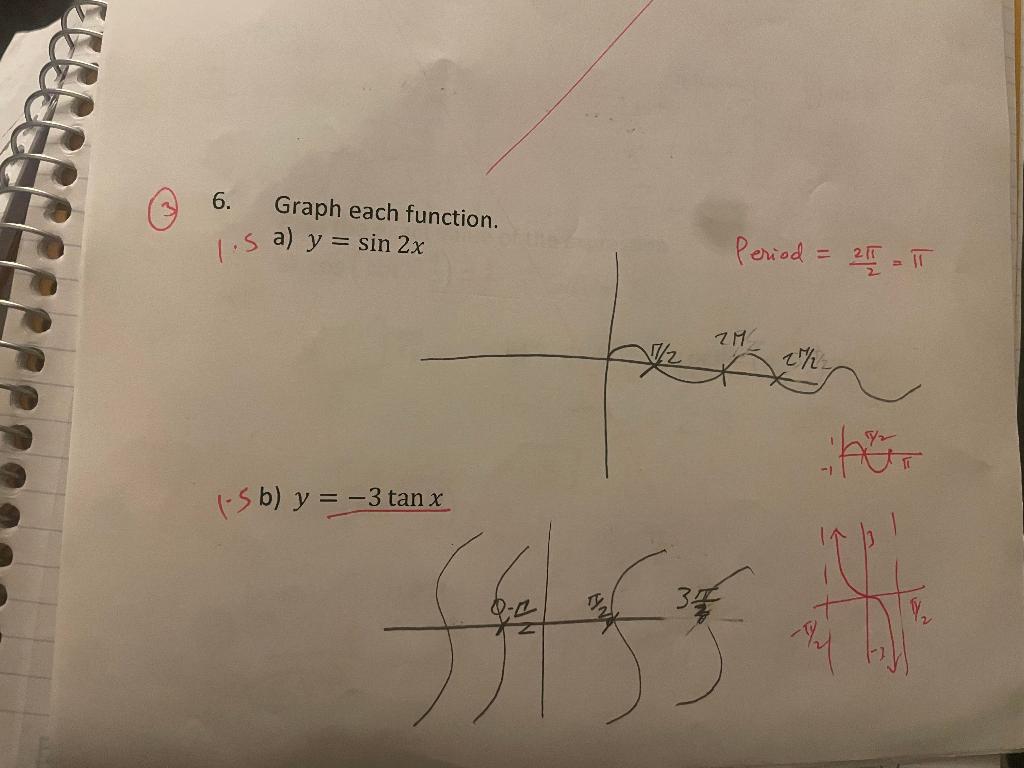 Solved 6. Graph each function. 1.5 a) y=sin (-S b) y=−3tanx | Chegg.com