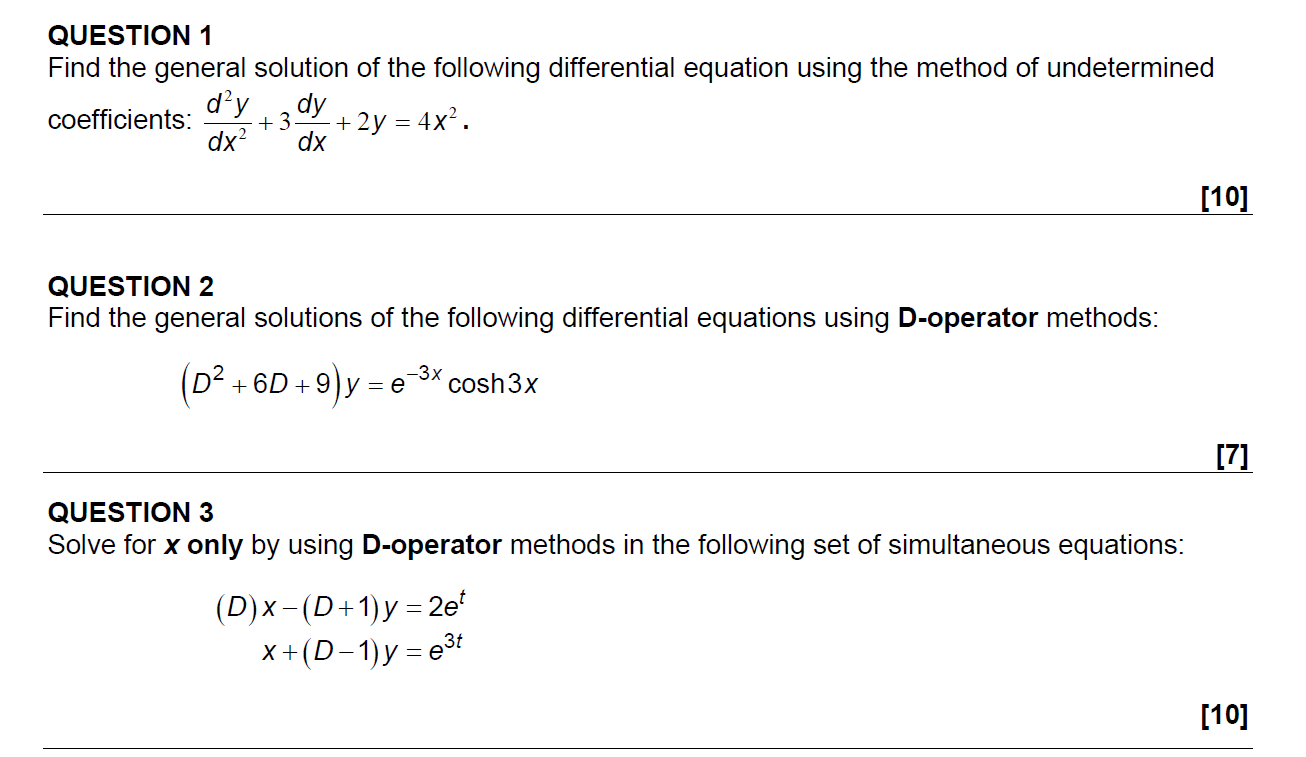 Solved QUESTION 1 Find the general solution of the following | Chegg.com