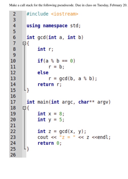 Solved Make a call stack for the following pseudocode. Due | Chegg.com