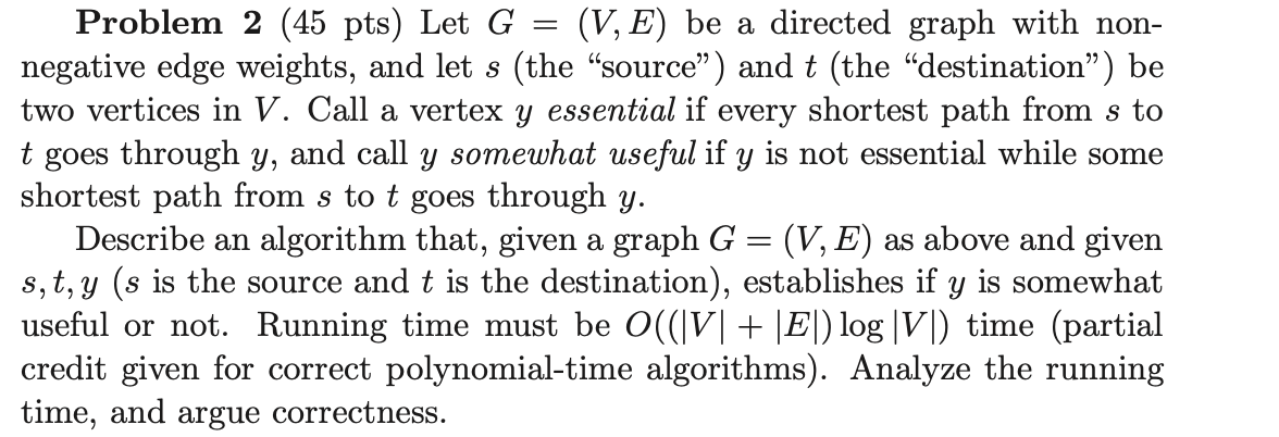 Solved Problem 2 (45 pts) Let G = (V, E) be a directed graph | Chegg.com