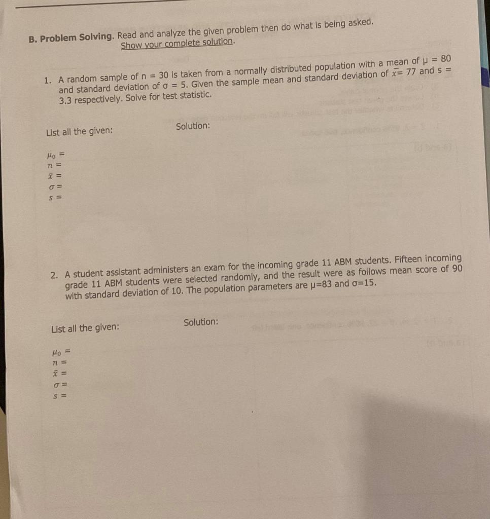 Solved B. Problem Solving. Read And Analyze The Given | Chegg.com