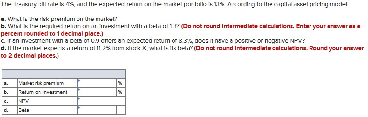 Solved The Treasury Bill Rate Is 4%, And The Expected Return | Chegg.com