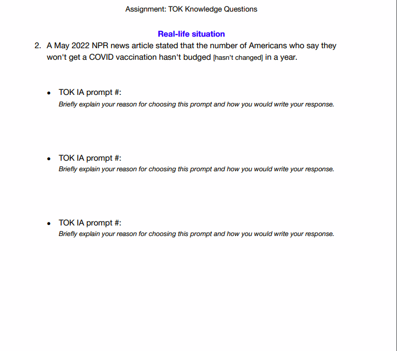 Assignment TOK Knowledge Questions Reallife