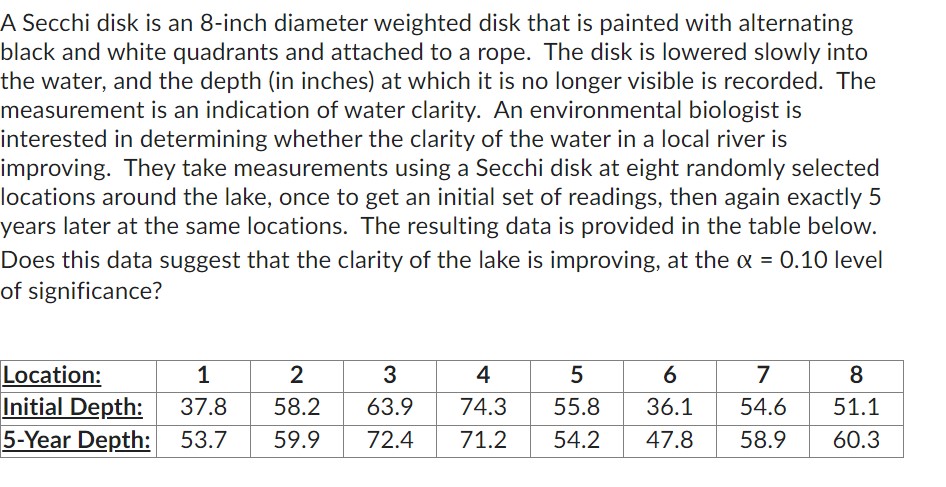 Solved A Secchi disk is an 8-inch diameter weighted disk | Chegg.com