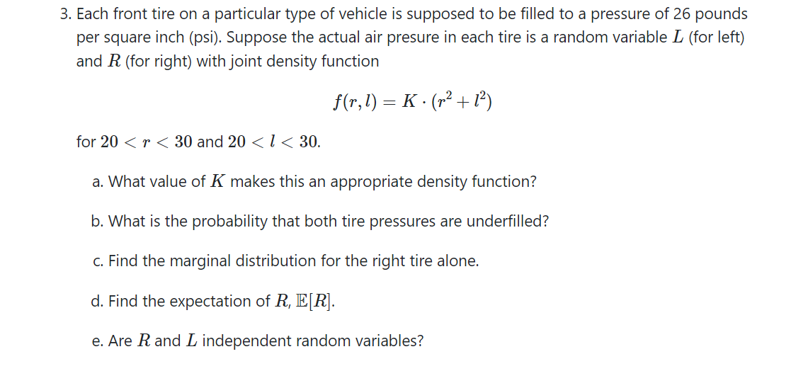 Solved . Each Front Tire On A Particular Type Of Vehicle Is | Chegg.com