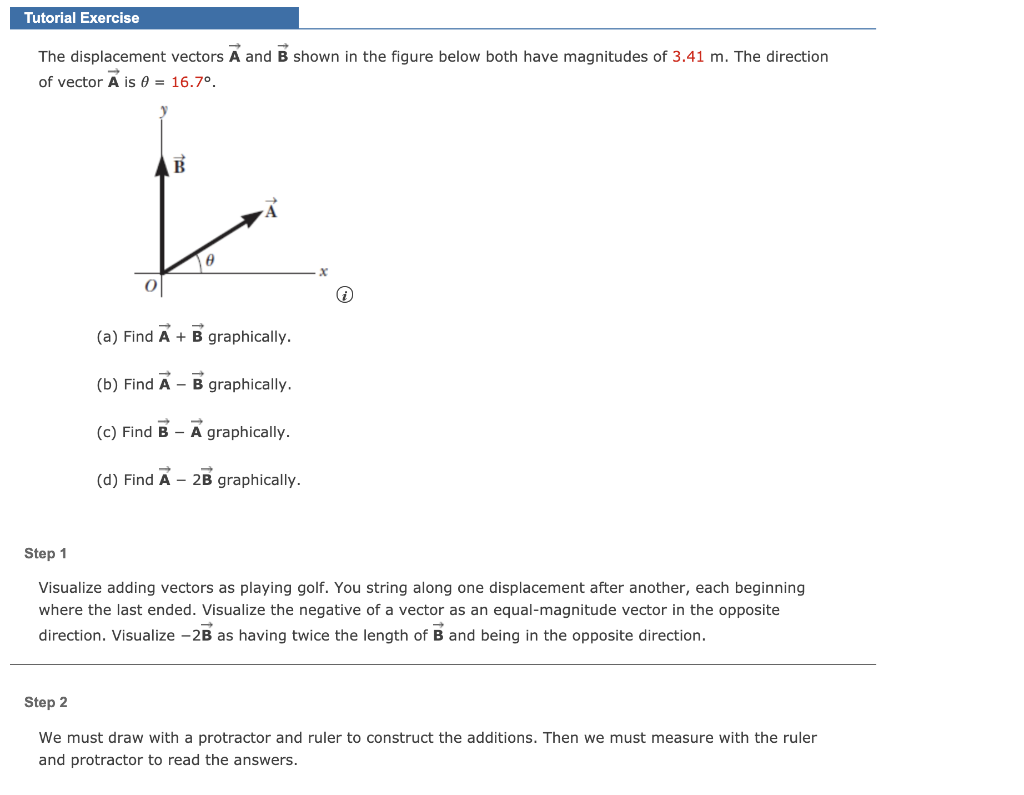 Solved Tutorial Exercise The displacement vectors A and B | Chegg.com