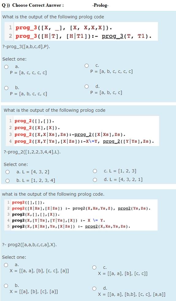 Solved Q)) Choose Correct Answer: -Prolog What is the output | Chegg.com