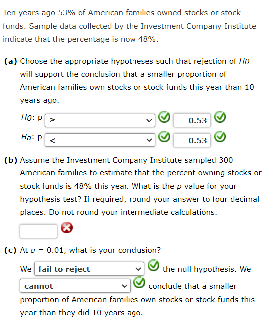 Solved Ten years ago 53 of American families owned stocks