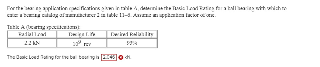 Solved For the bearing application specifications given in | Chegg.com