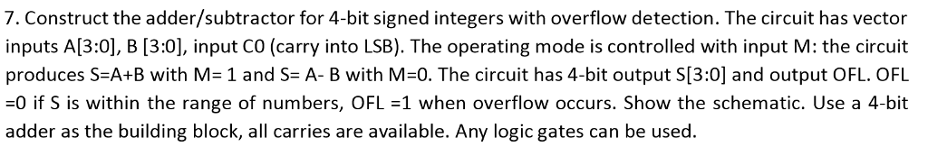 Solved 7. Construct the adder/subtractor for 4-bit signed | Chegg.com