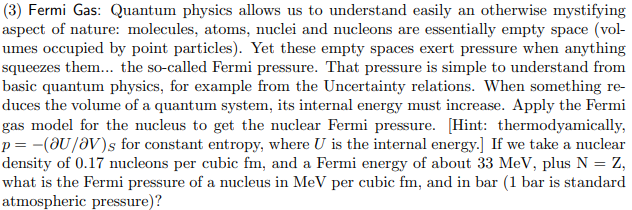 Solved (3) ﻿Fermi Gas: Quantum physics allows us to | Chegg.com