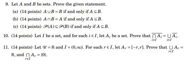 Solved 9. Let A And B Be Sets. Prove The Given Statement. | Chegg.com