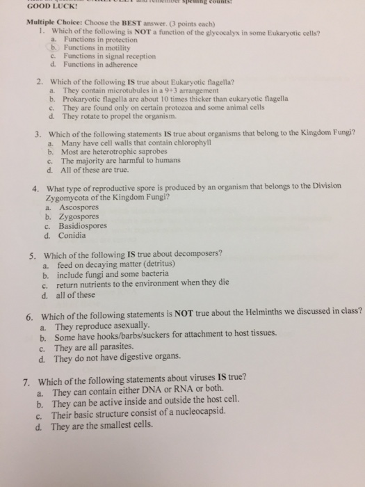 Solved: GOOD LUCK: Multiple Choice: Choose The BEST Answer... | Chegg.com