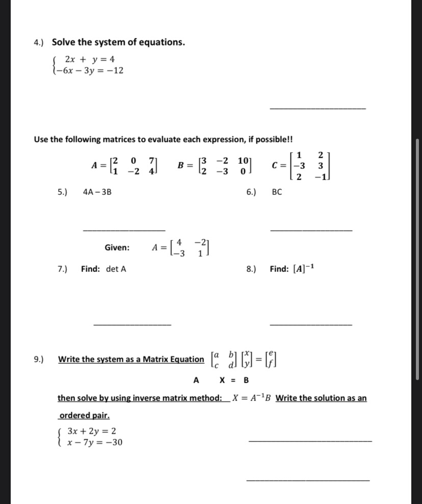 Solved 4.) Solve the system of equations. ( 2x + y = 4 1-6x | Chegg.com