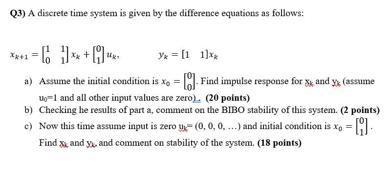 Solved Q3) A discrete time system is given by the difference | Chegg.com