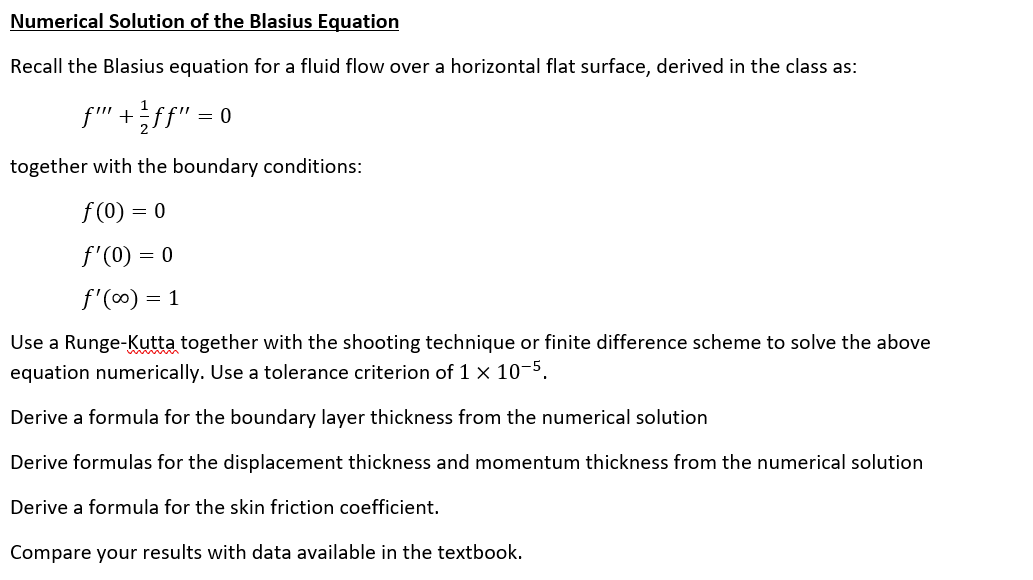 Solved Numerical Solution Of The Blasius Equation Recall The | Chegg.com