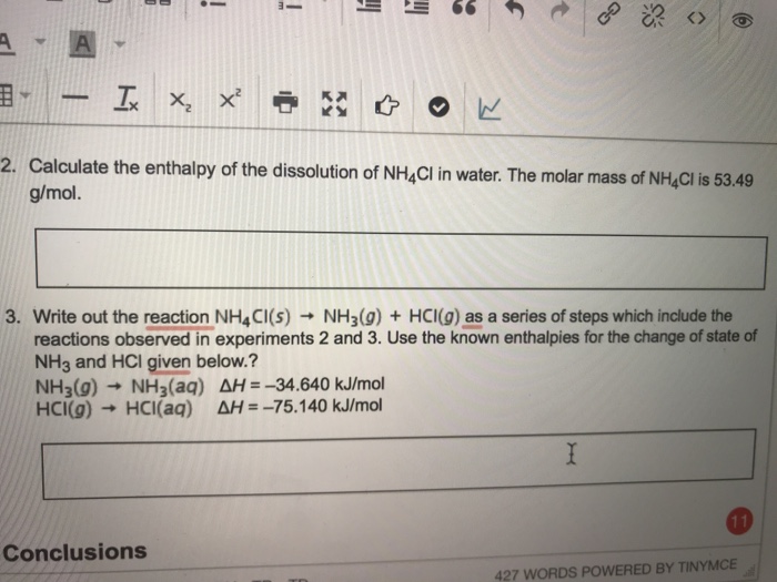 Calculate the enthalpy of the dissolution of NH4Cl in | Chegg.com
