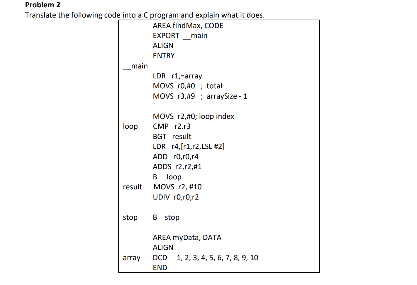 Solved Problem 2 Translate the following code into a C | Chegg.com