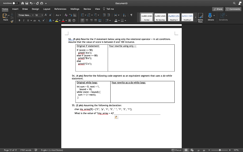 Solved AutoSave OFF OFF A SU Document3 a Home Insert Draw | Chegg.com