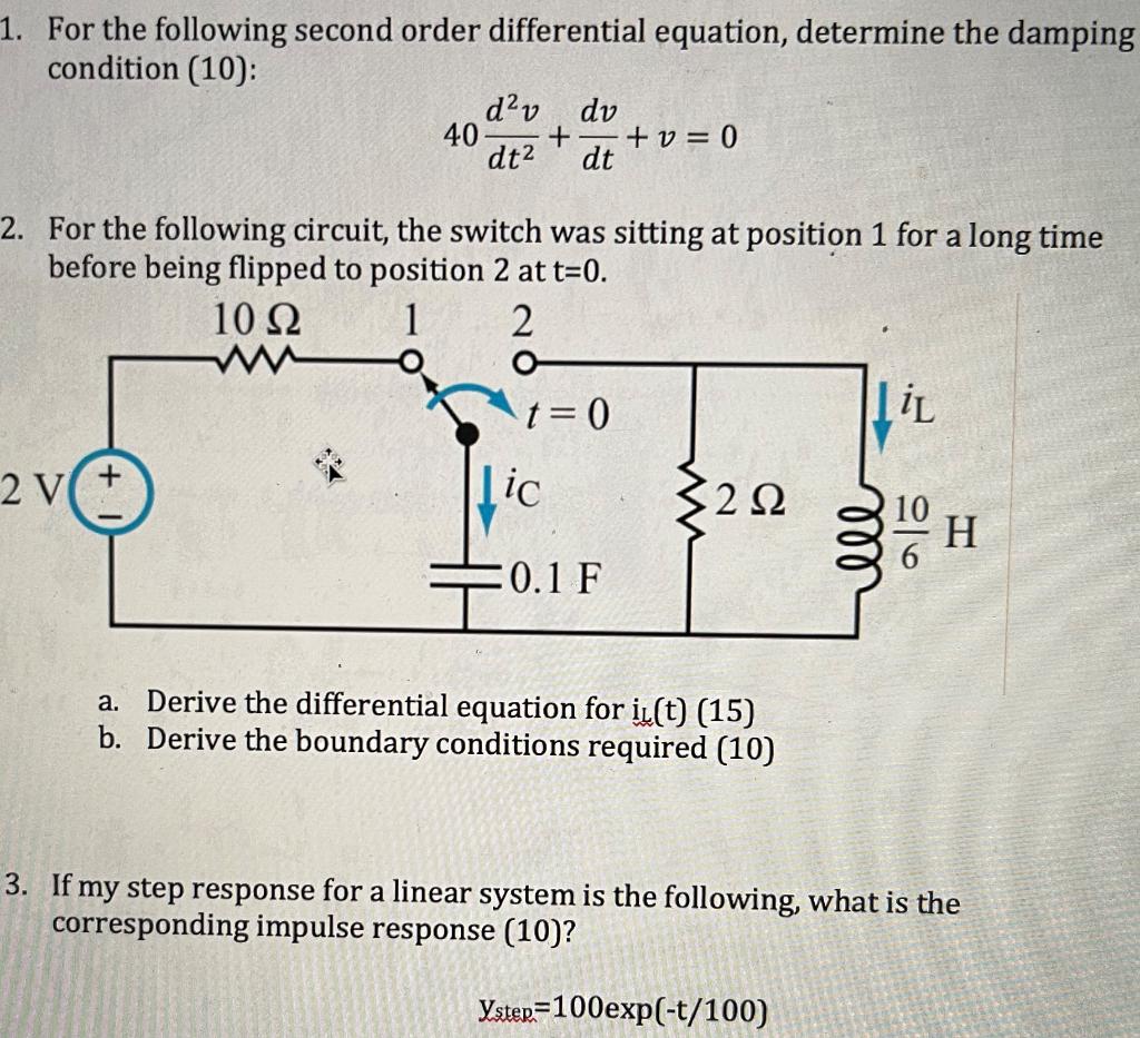 Solved 1. For the following second order differential | Chegg.com