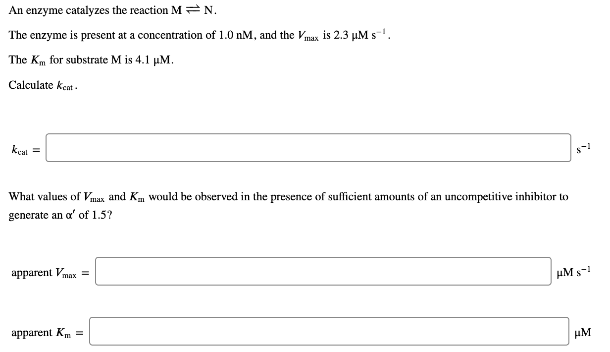 Solved An enzyme catalyzes the reaction M↽−−⇀N . The enzyme | Chegg.com