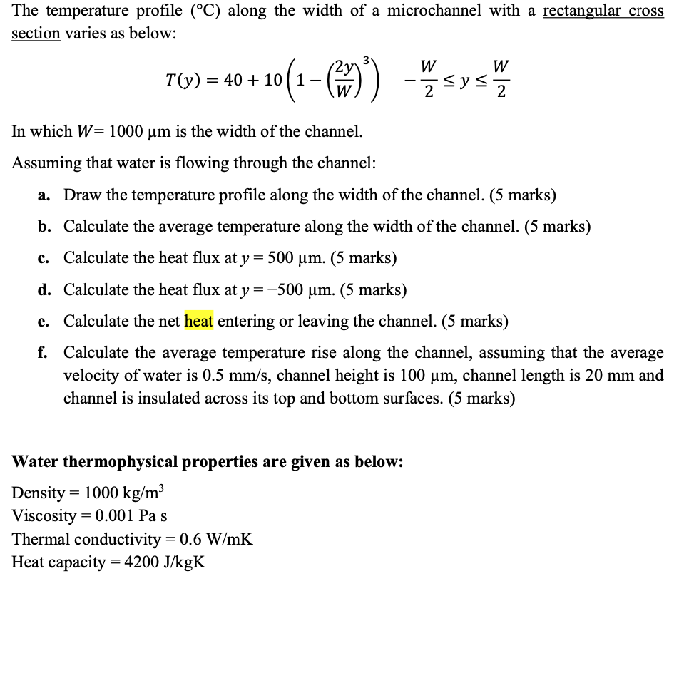 Solved The temperature profile (°C) along the width of a | Chegg.com