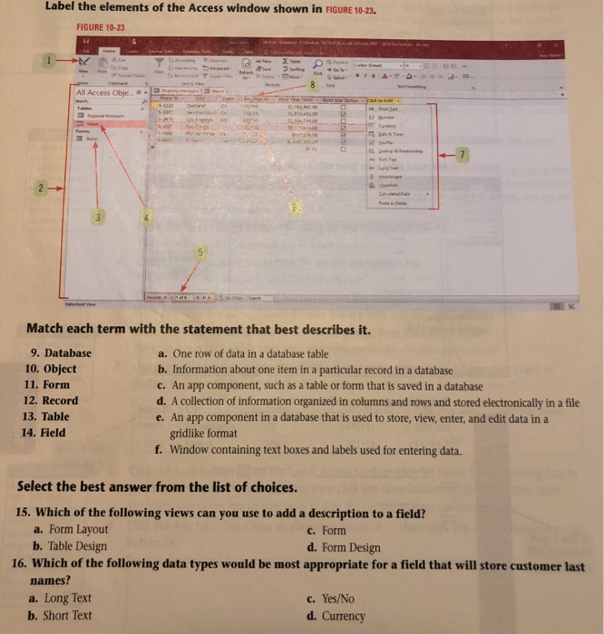 Solved Label the elements of the Access window shown in