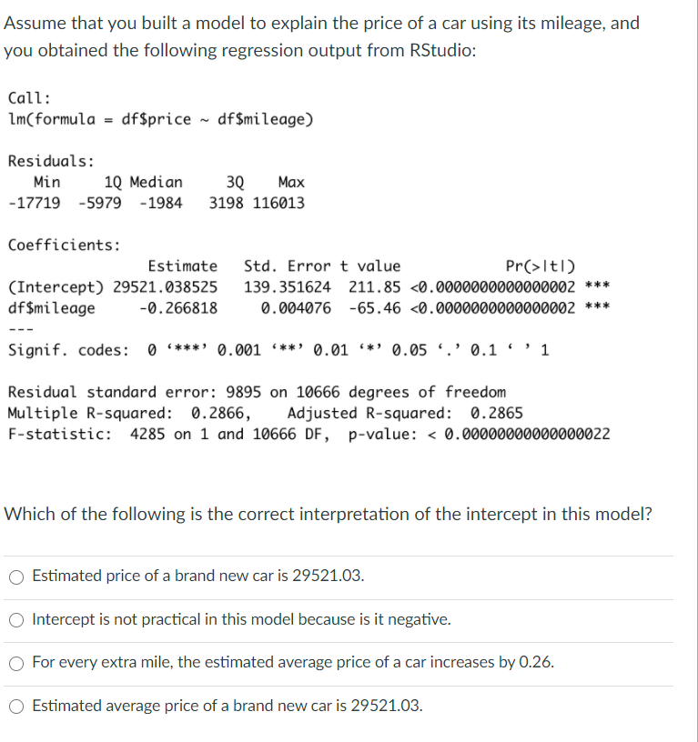 Solved Assume that you built a model to explain the price of | Chegg.com