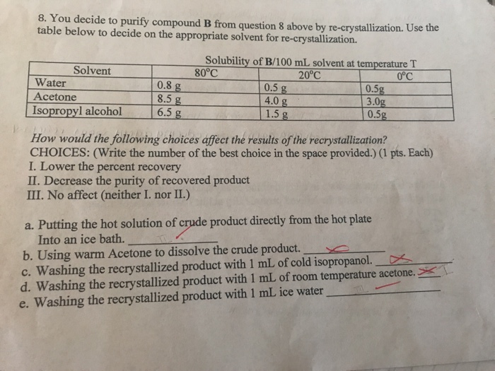 Solved 8. You decide to purify compound B from question 8