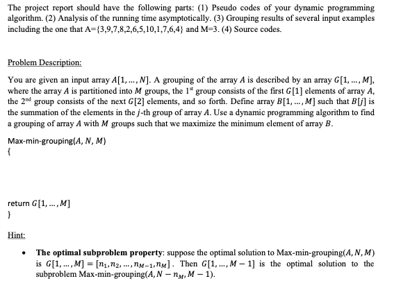 Solved The project report should have the following parts: | Chegg.com