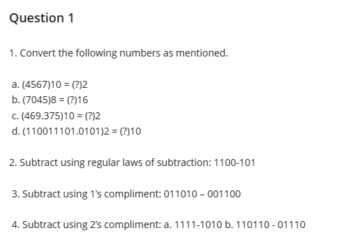 Solved 1. Convert the following numbers as mentioned. a. | Chegg.com