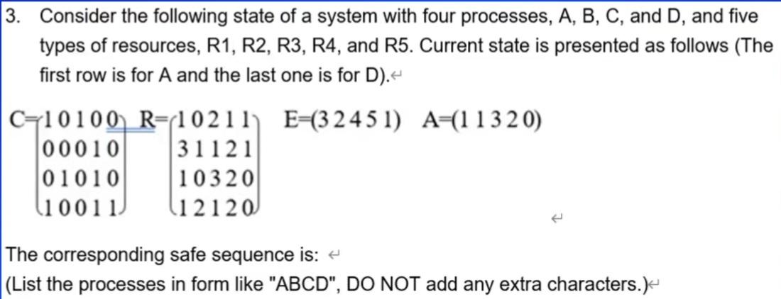 Solved 3. Consider the following state of a system with four | Chegg.com