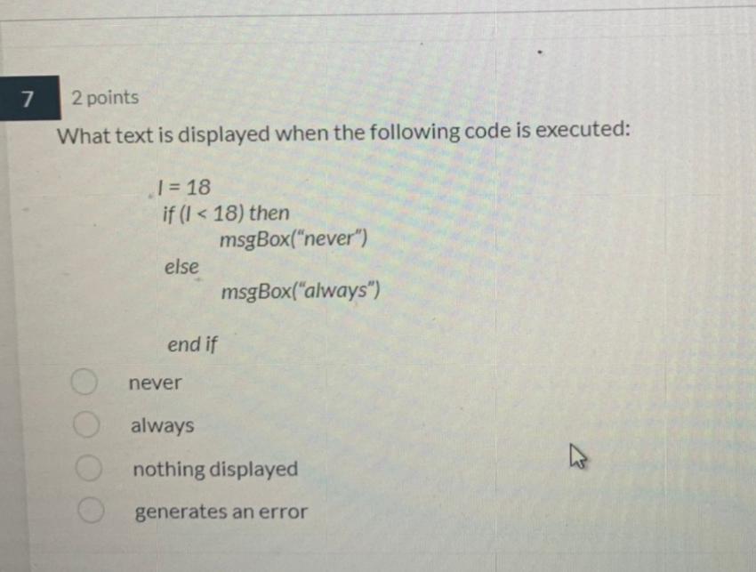 Solved 7 2 points What text is displayed when the following | Chegg.com