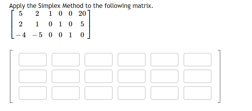 Solved Apply the Simplex Method to the following matrix. 5 2 | Chegg.com