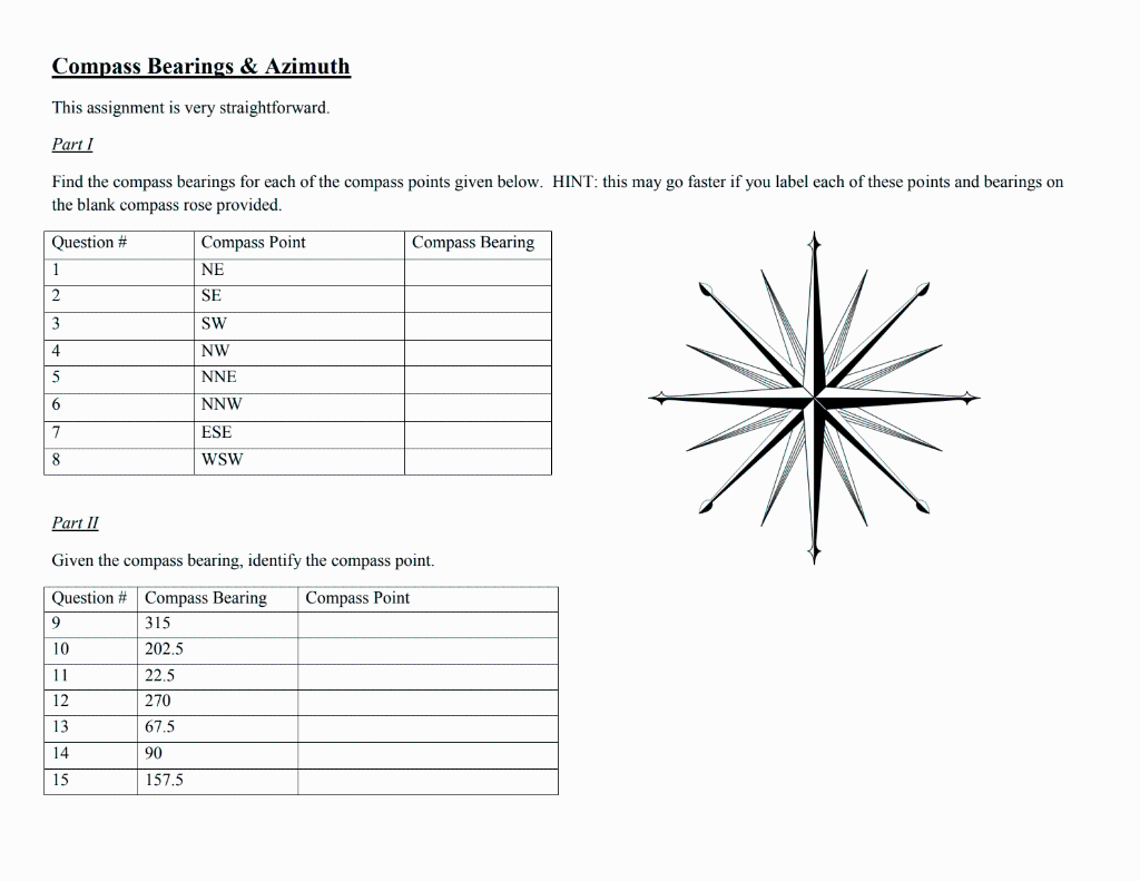 Compass Bearings \& Azimuth This assignment is very