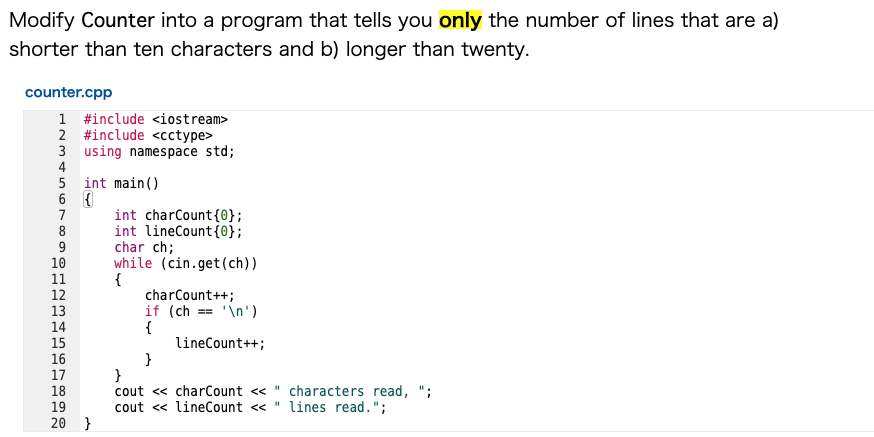Solved Modify Counter into a program that tells you only the | Chegg.com