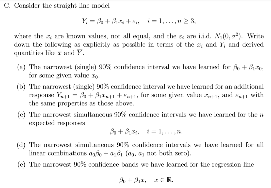 Solved C. Consider the straight line model Y; = Bo + Billi + | Chegg.com