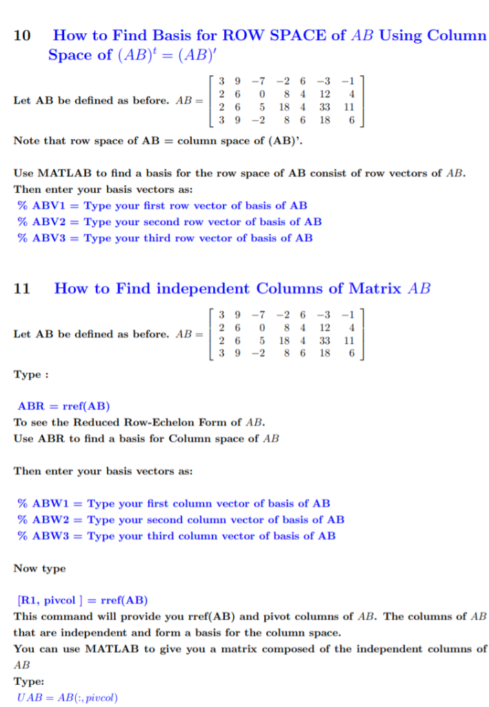 Solved How to Find Basis for ROW SPACE of AB Using Column Chegg