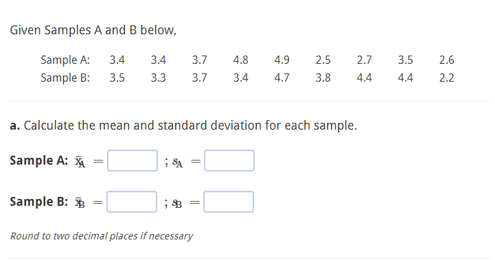 Solved Given Samples A And B Below, A. Calculate The Mean | Chegg.com